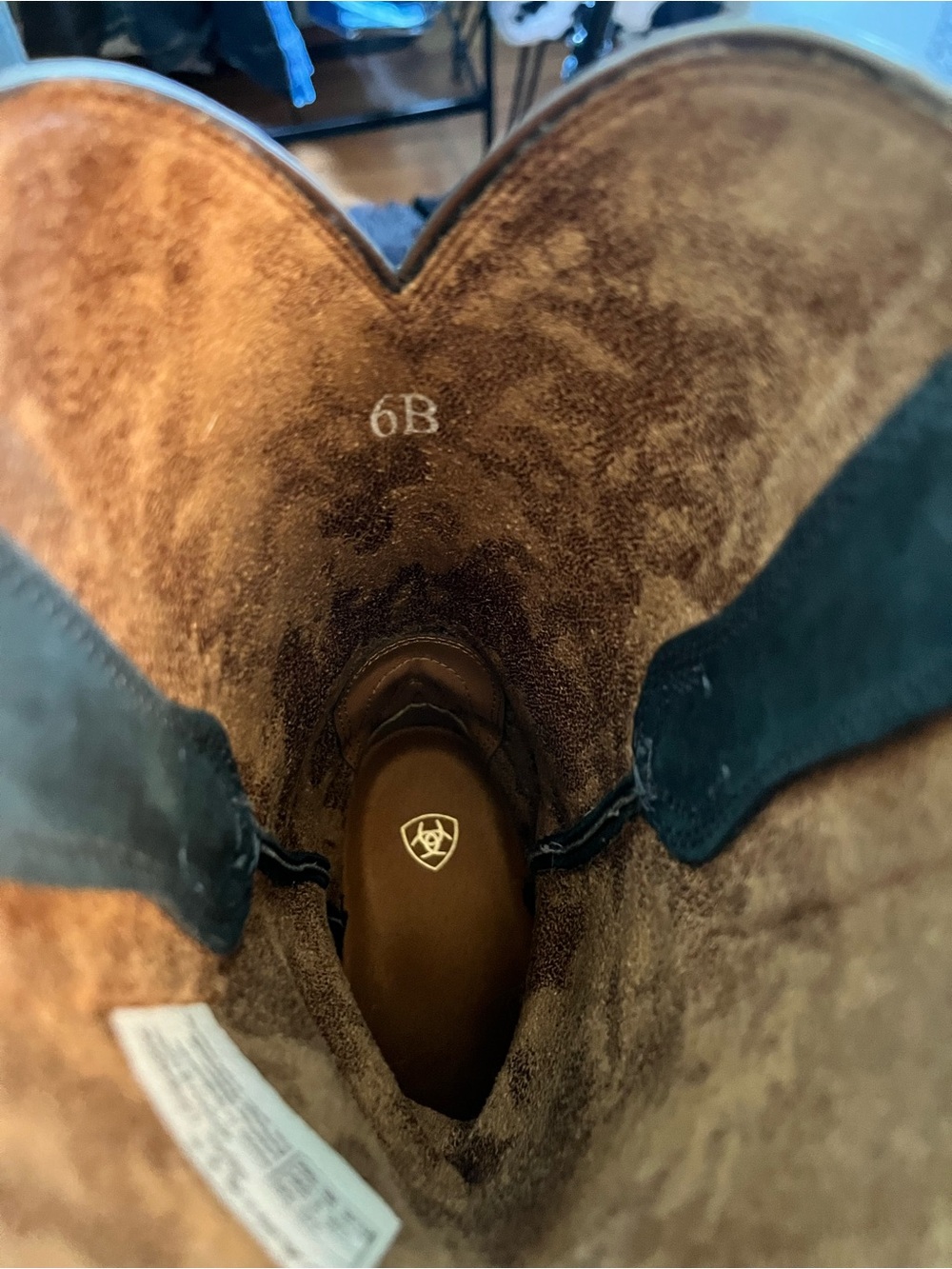 Ariat Vintage Denim Heritage J Toe Leather Heeled Boots with Brown Embroidery - Picture 7 of 9